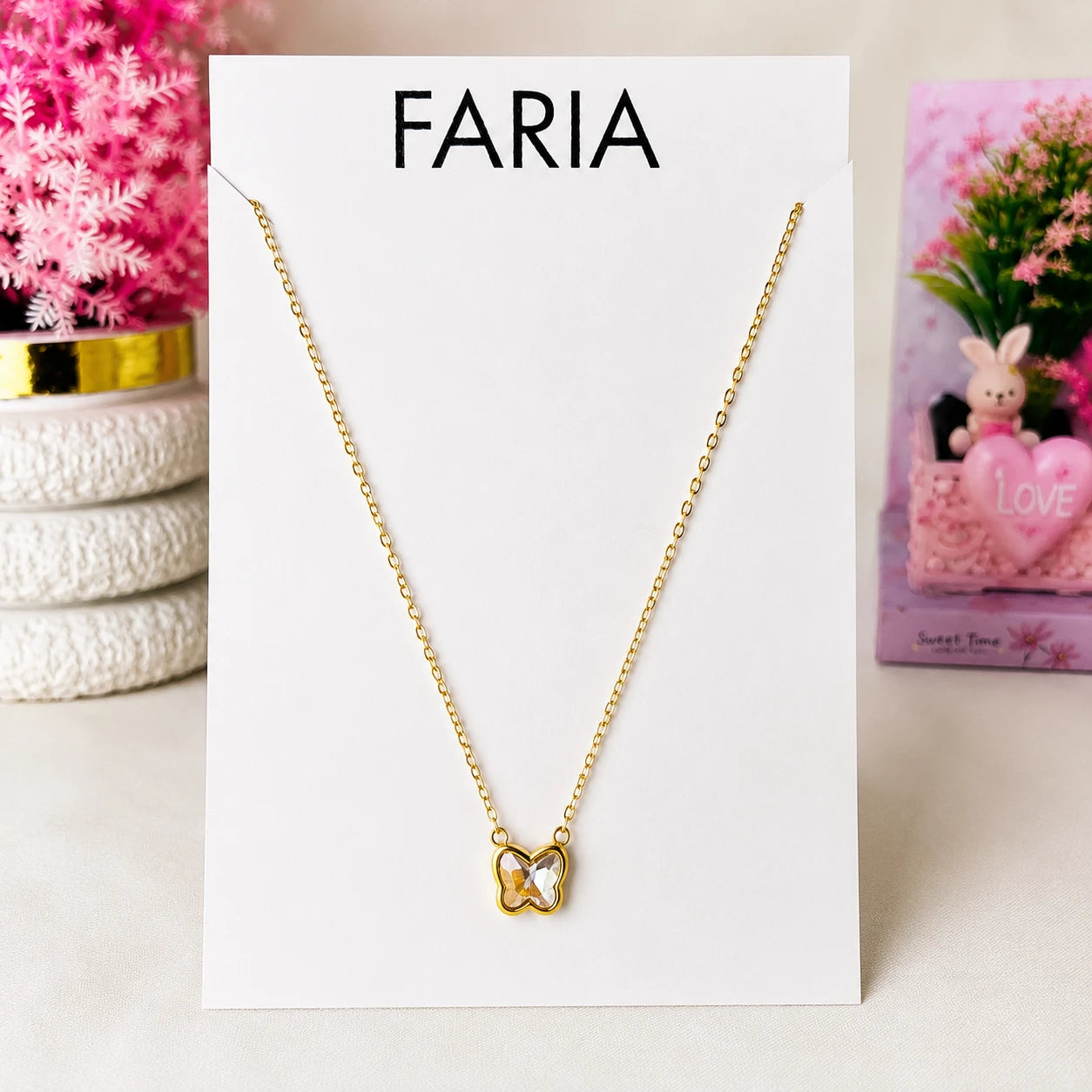 Crystal Butterfly Pendant Chain - Stainless