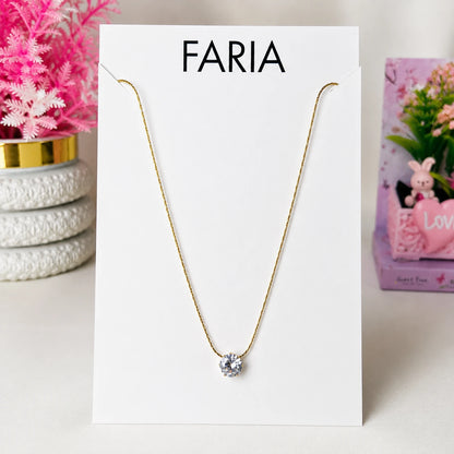 Golden Solitaire Crystal Pendant Chain - Stainless