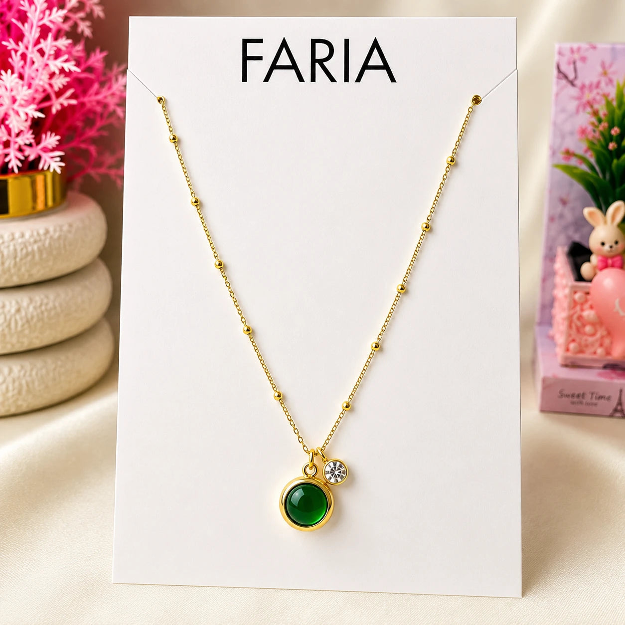Emerald Orbit Charm Pendant Chain - Stainless