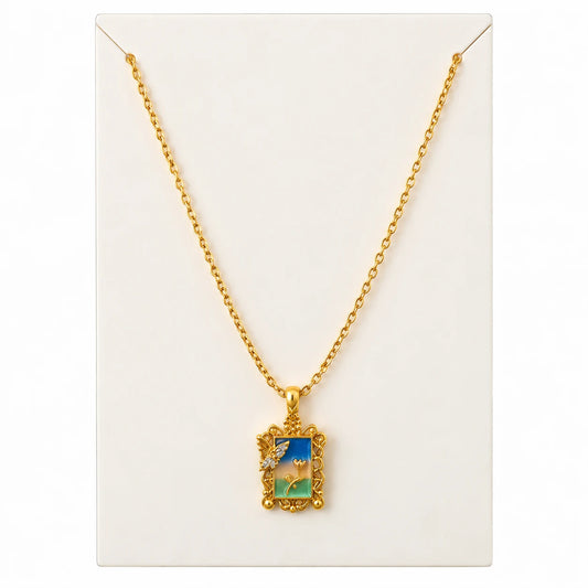 Ornate Stainless Steel Pendant Necklace