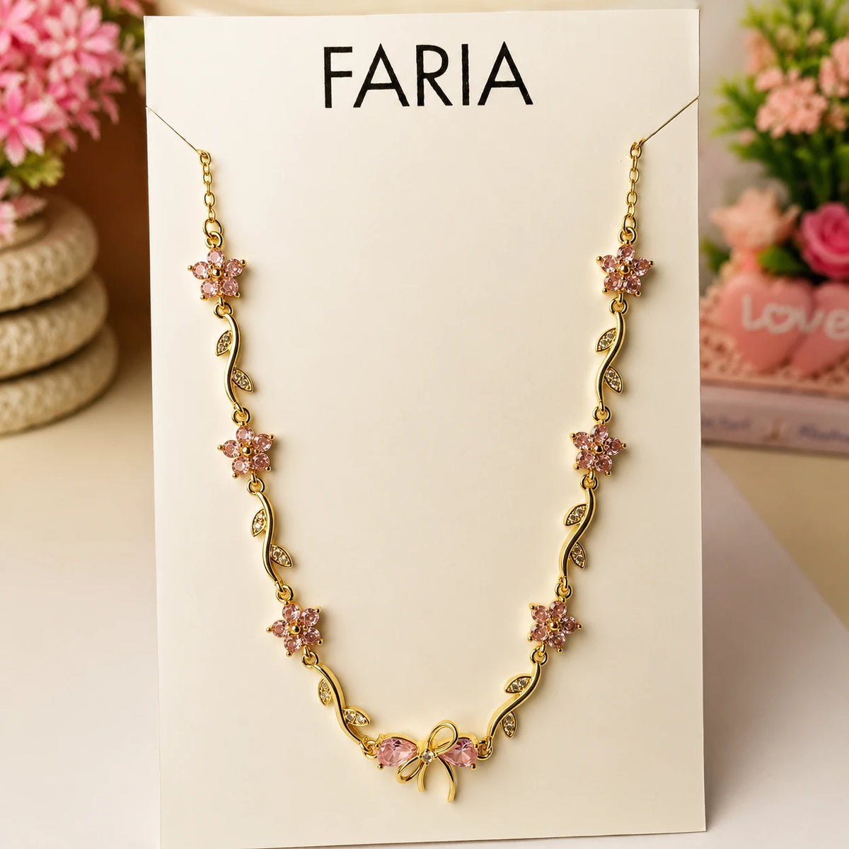 Pink Floral Vine Necklace - Stainless