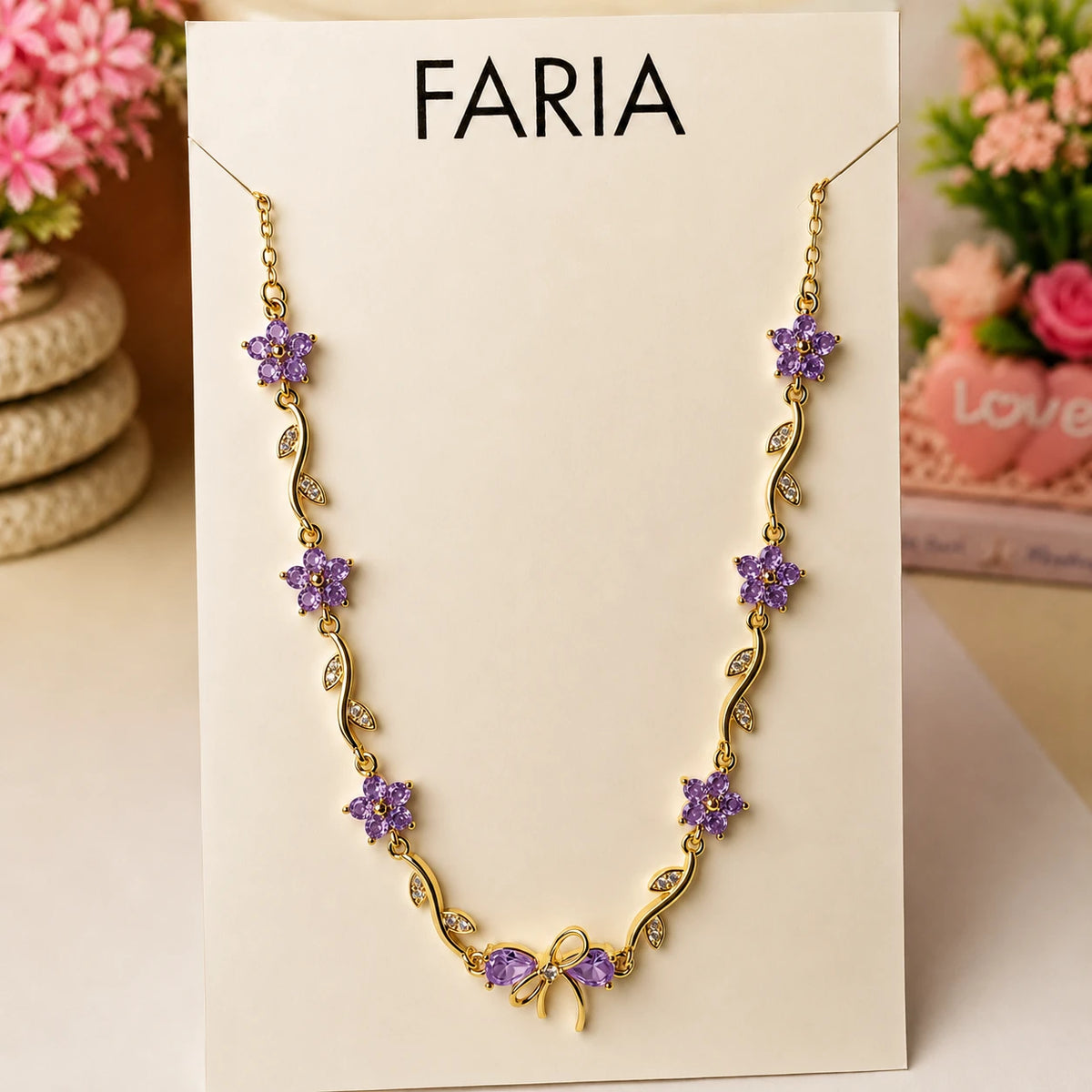 Purple Floral Vine Necklace - Stainless