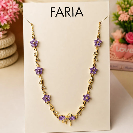 Purple Floral Vine Necklace - Stainless