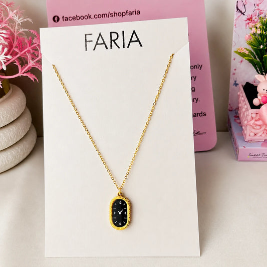 Roman Dial Golden Pendant Chain - Stainless