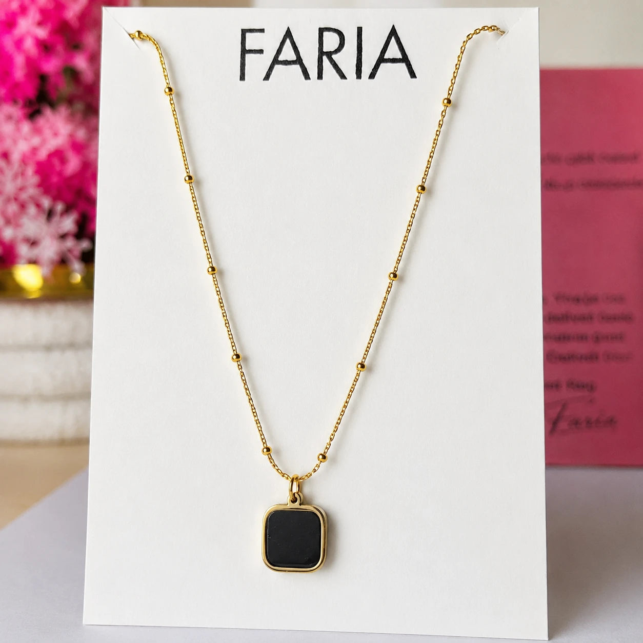 Black Square Pendant Chain Stainless