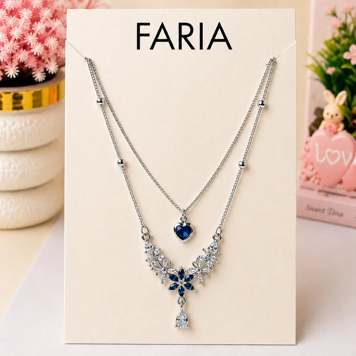 Silver Blossom Heart Layered Necklace - 7 Designs