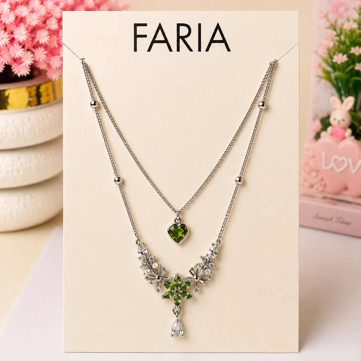 Silver Blossom Heart Layered Necklace - 7 Designs
