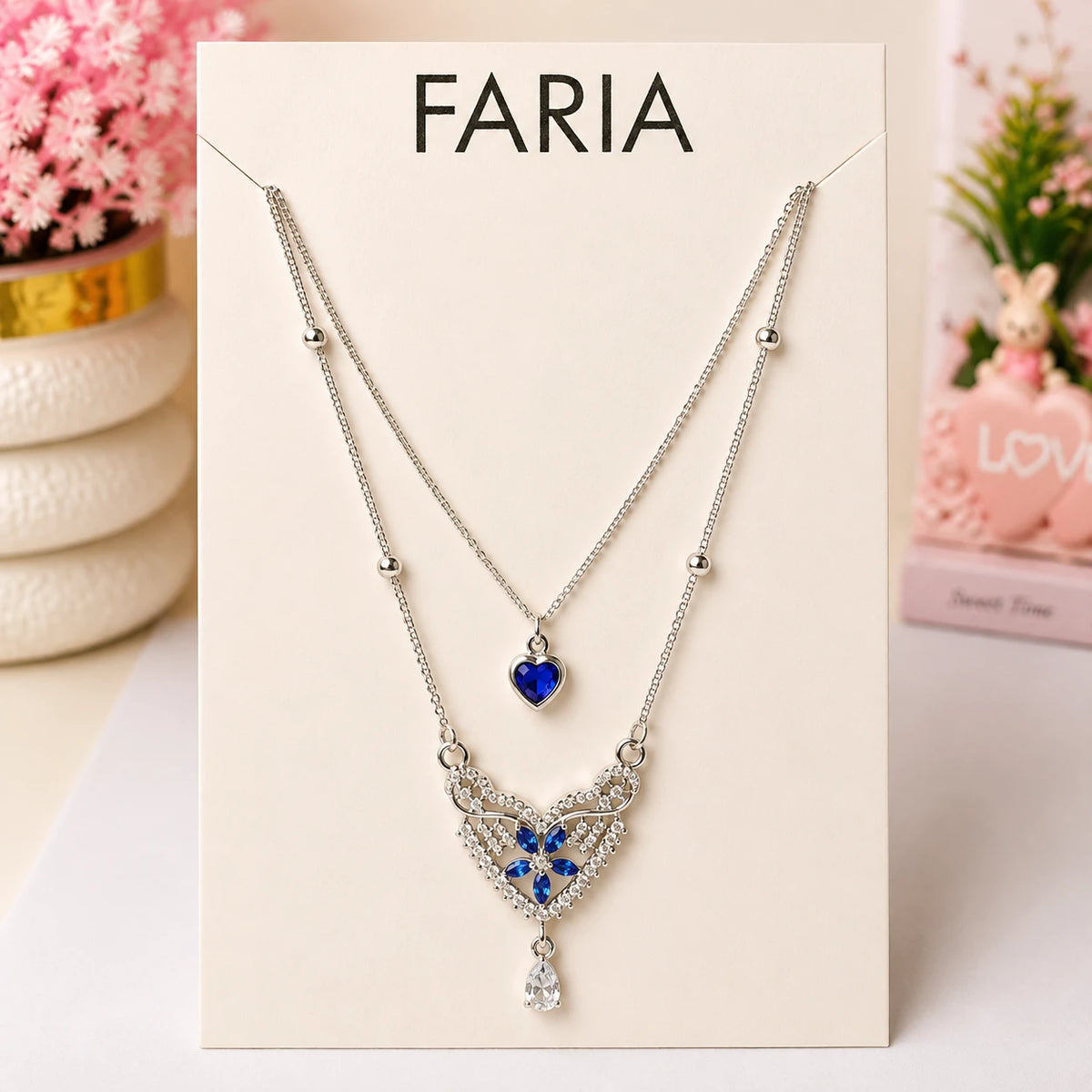 Silver Blossom Heart Layered Necklace - 7 Designs