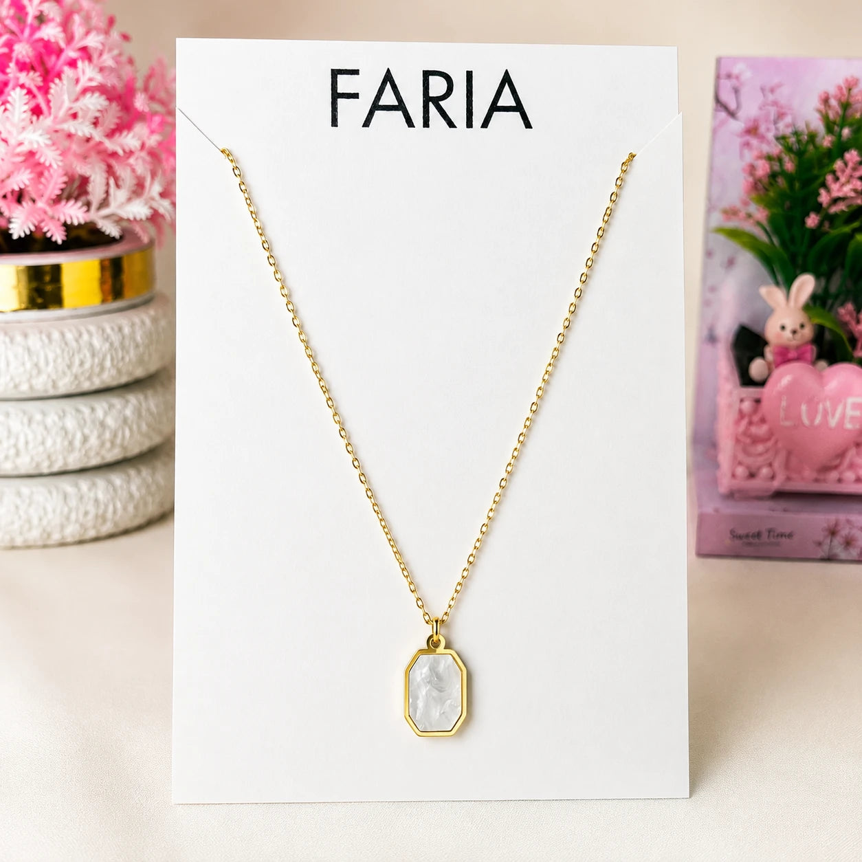 Ivory Mosaic Pendant Chain - Stainless