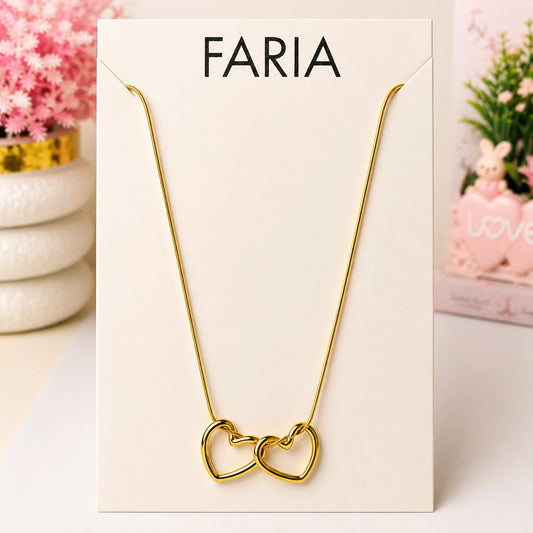 Golden Interlock Double Heart Pendant - Stainless