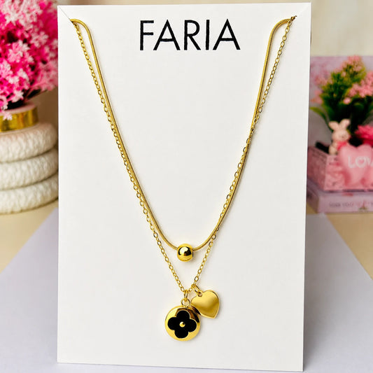 Layered Clover & Heart Chain Stainless