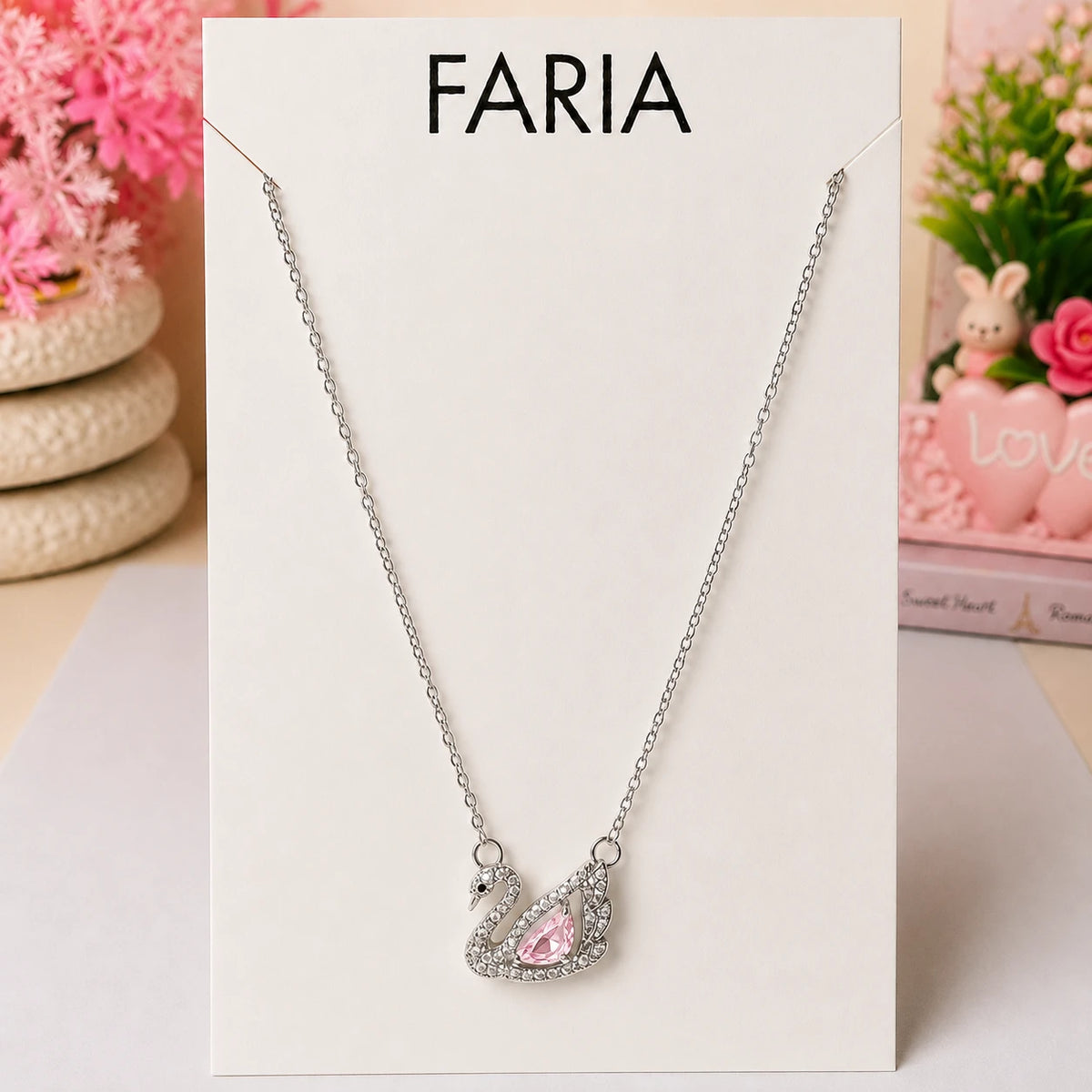 Pink Swan Pendant Necklace - Stainless
