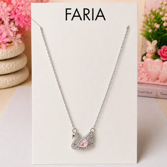 Pink Swan Pendant Necklace - Stainless