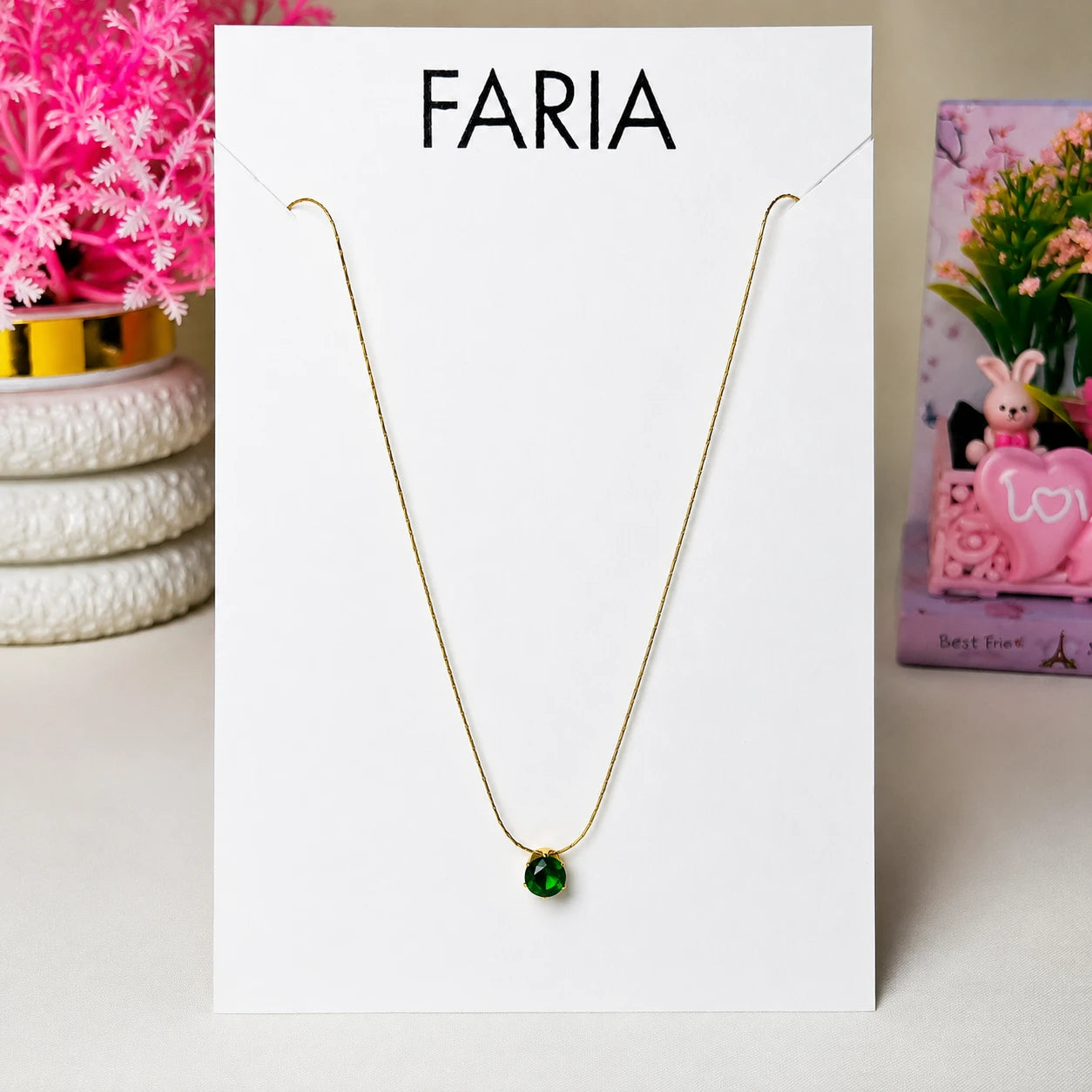 Round Drop Green Pendant - Stainless