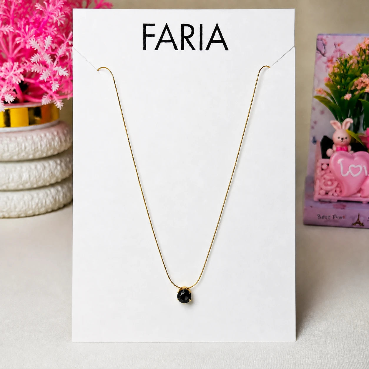 Round Drop Black Pendant - Stainless