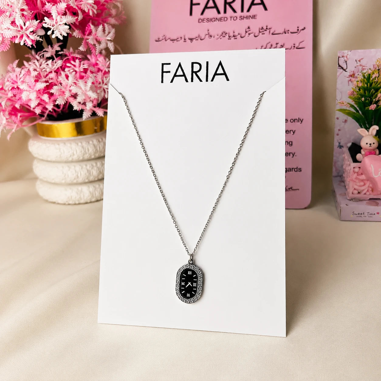 Roman Dial Silver Pendant Chain - Stainless