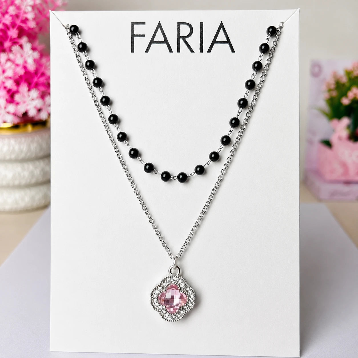 Pink Clover Layered Chain