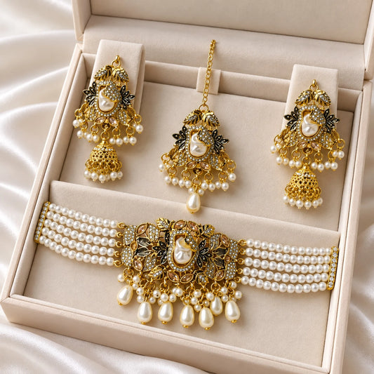 Royal Pearl Noir Choker Set