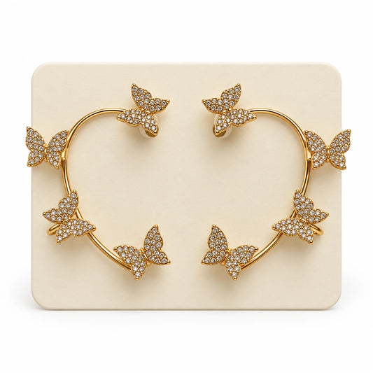 Golden Butterfly Crystal Hoop Earrings