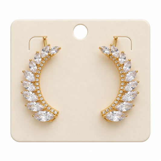 Golden Crystal Laurel Ear Cuffs