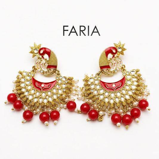 Peacock Kundan Pearl Chandbali Earrings - 3 Colors