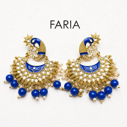 Peacock Kundan Pearl Chandbali Earrings - 3 Colors