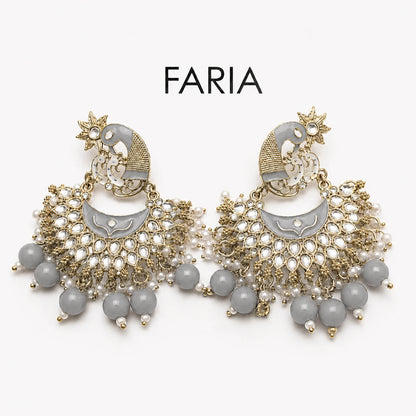 Peacock Kundan Pearl Chandbali Earrings - 3 Colors