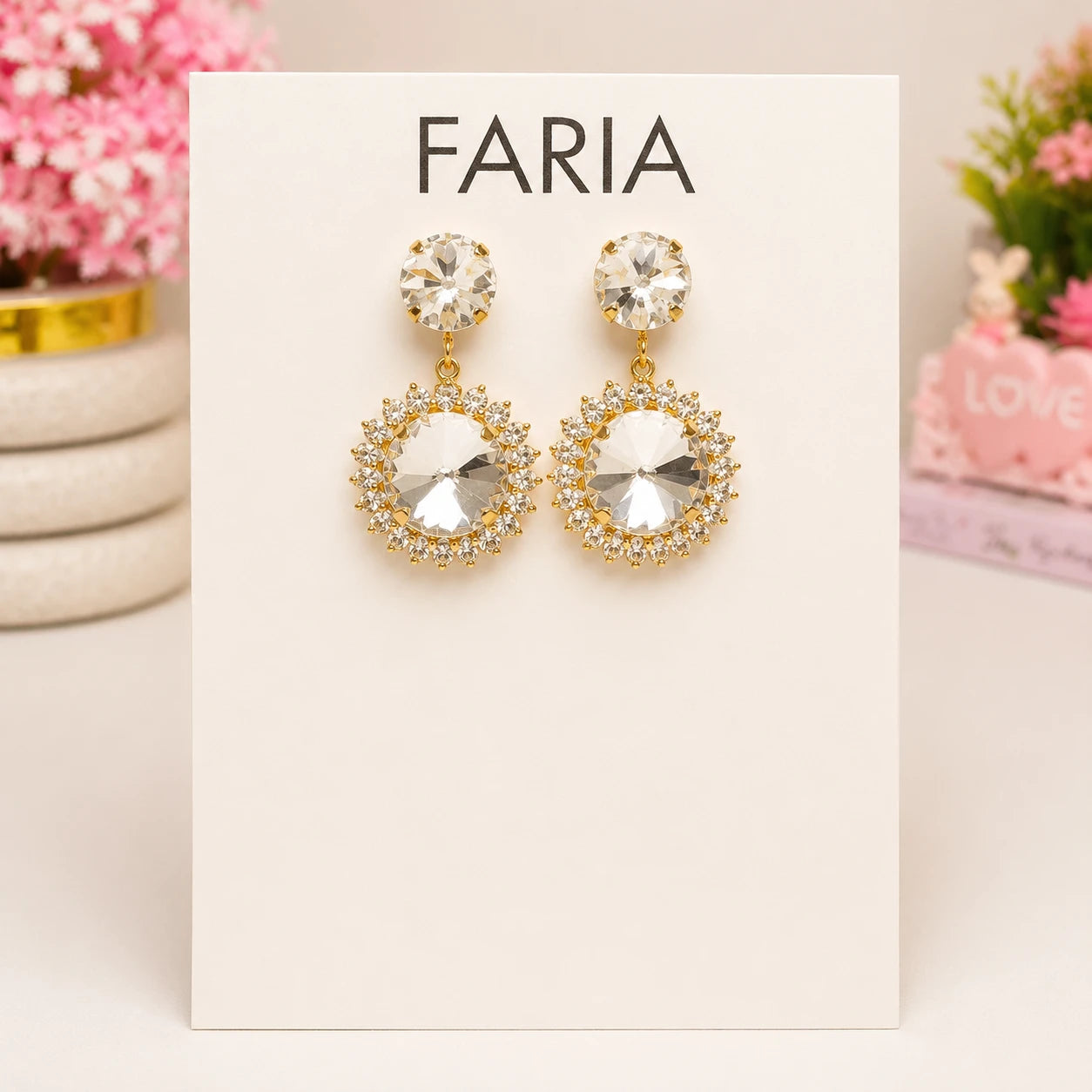 Crystal Gold Halo Drop Earrings