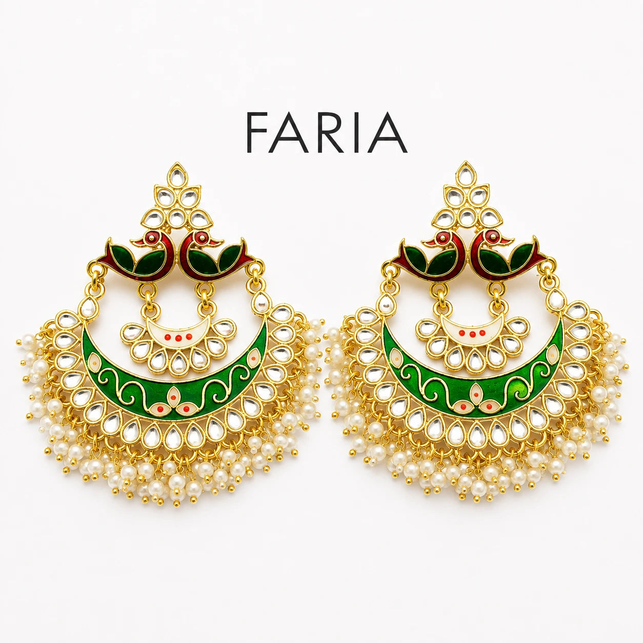 Green Peacock Kundan Pearl Earrings