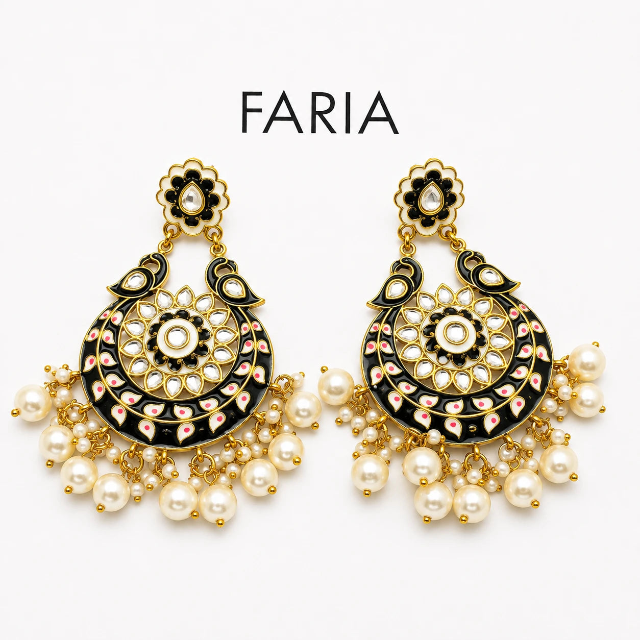 Black Peacock Pearl Kundan Earrings