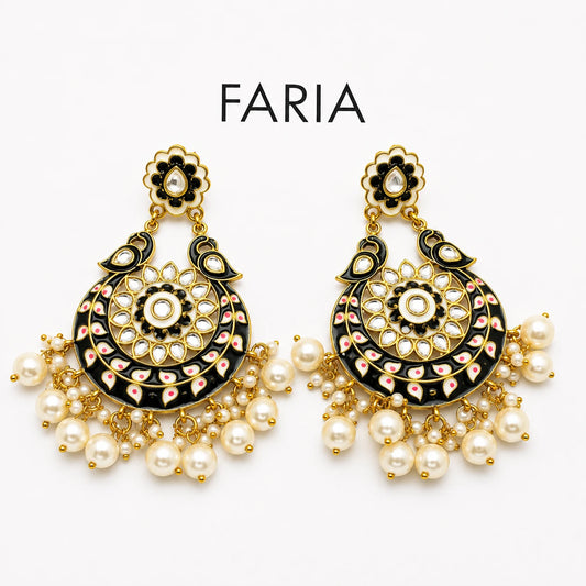 Black Peacock Pearl Kundan Earrings