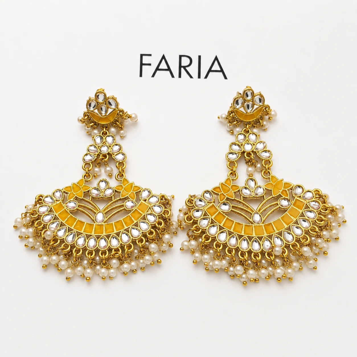Golden Kundan Pearl Chandbali Earrings