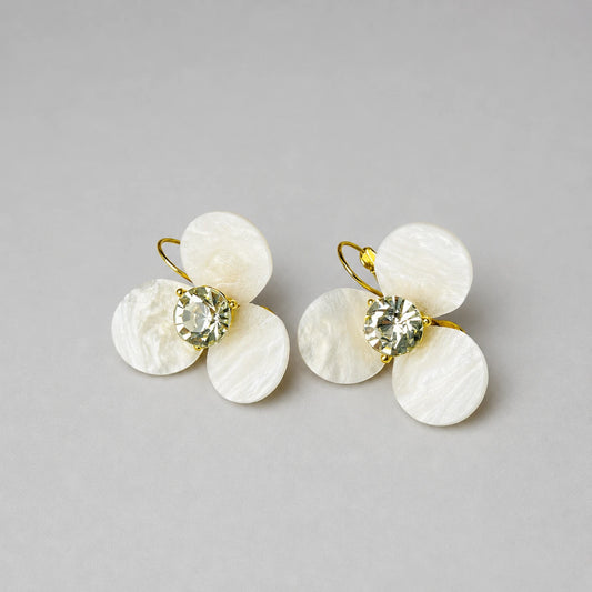 Mother of Pearl Flower Crystal Stud Earrings