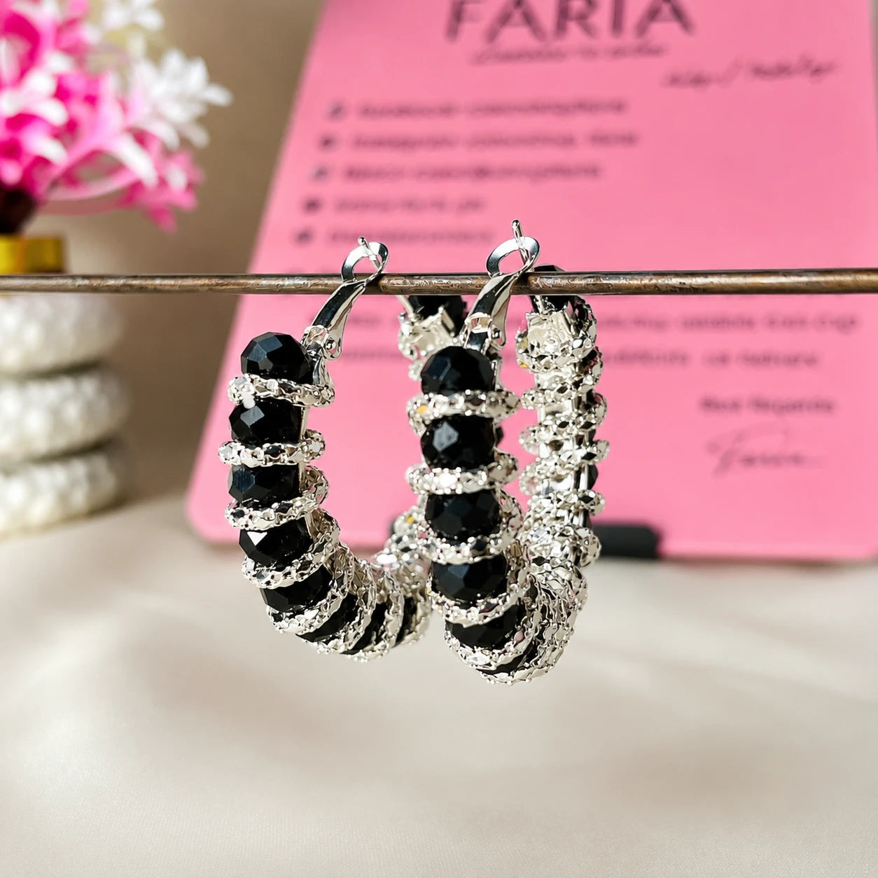Midnight Crystal Spiral Hoop Earrings