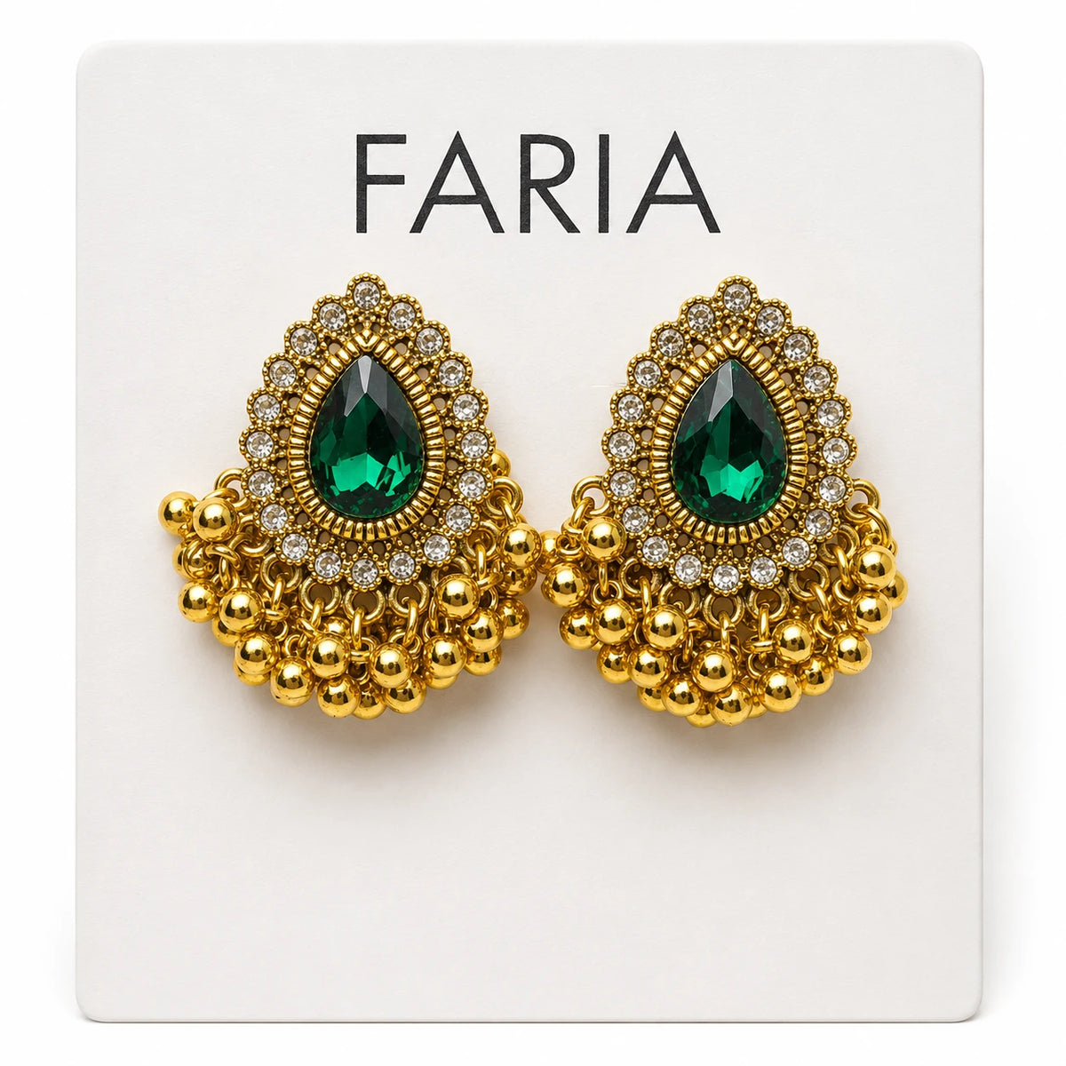 Golden Teardrop Crystal Jhumka Earrings