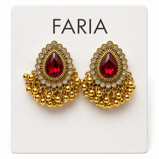 Golden Teardrop Crystal Jhumka Earrings