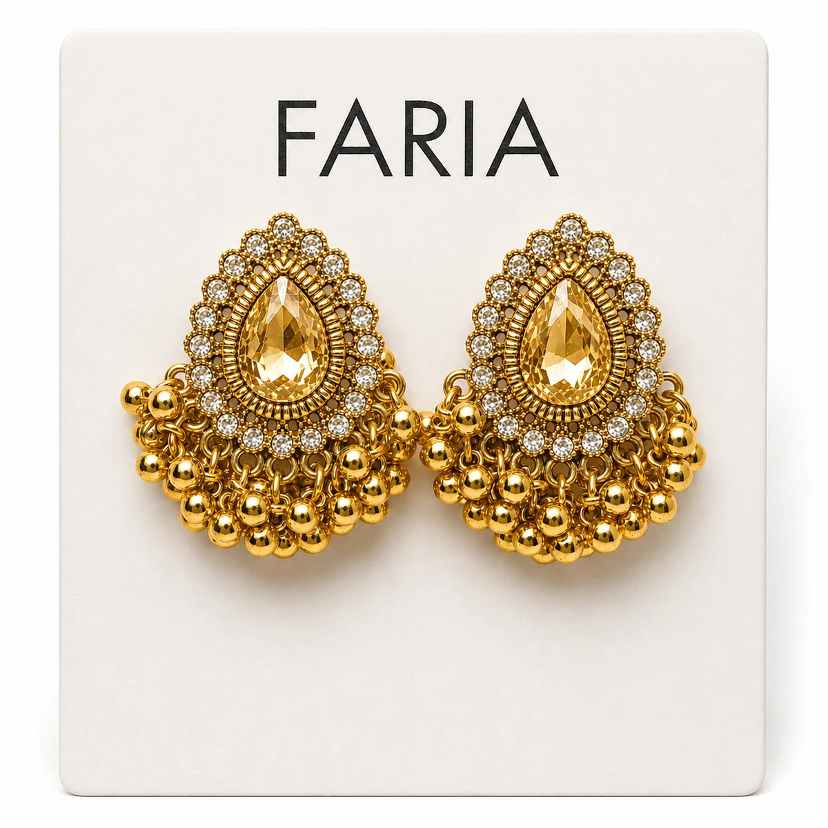 Golden Teardrop Crystal Jhumka Earrings