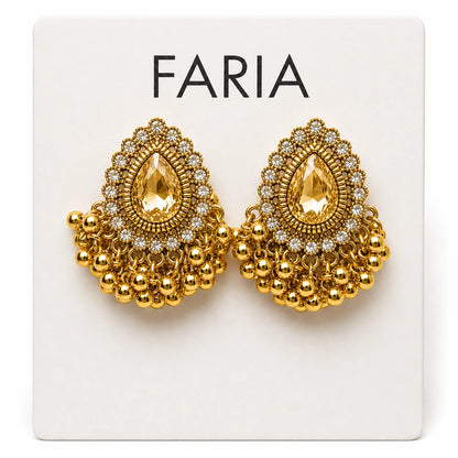 Golden Teardrop Crystal Jhumka Earrings