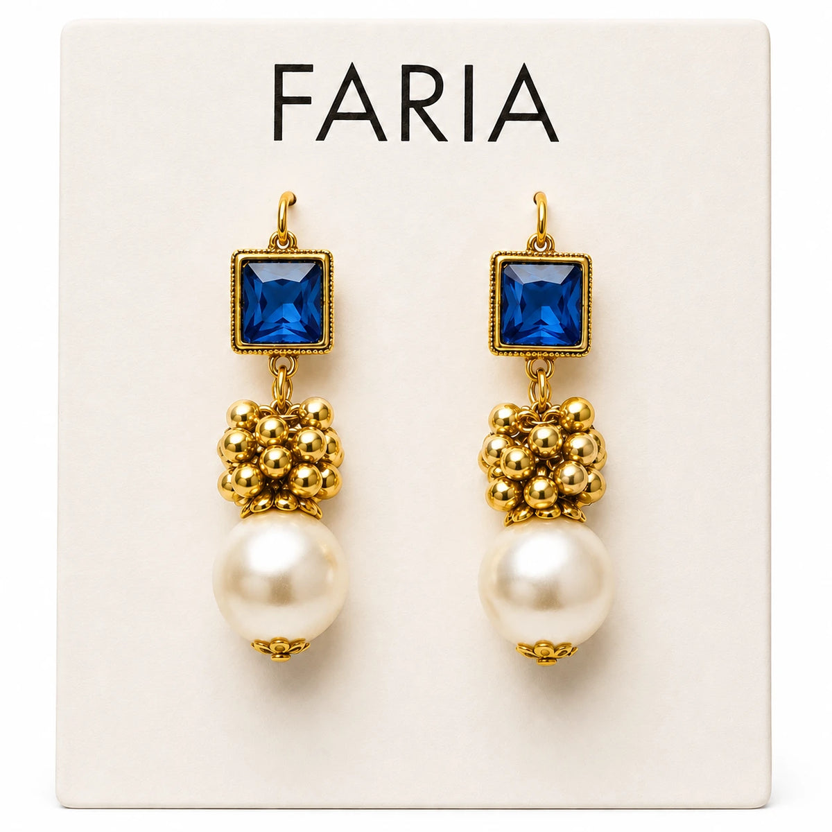 Golden Pearl Drop Earrings with Gemstone