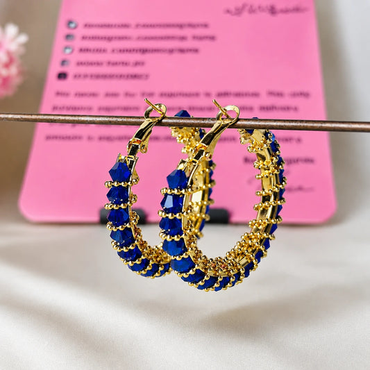 Royal Blue Crystal Hoop Earrings
