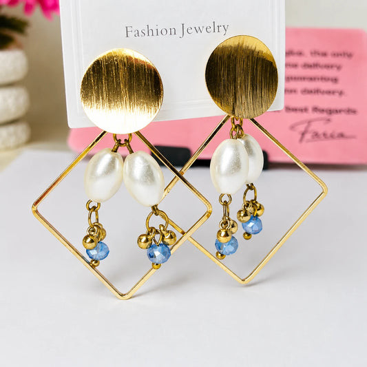 Geometric Pearl Drop Earrings