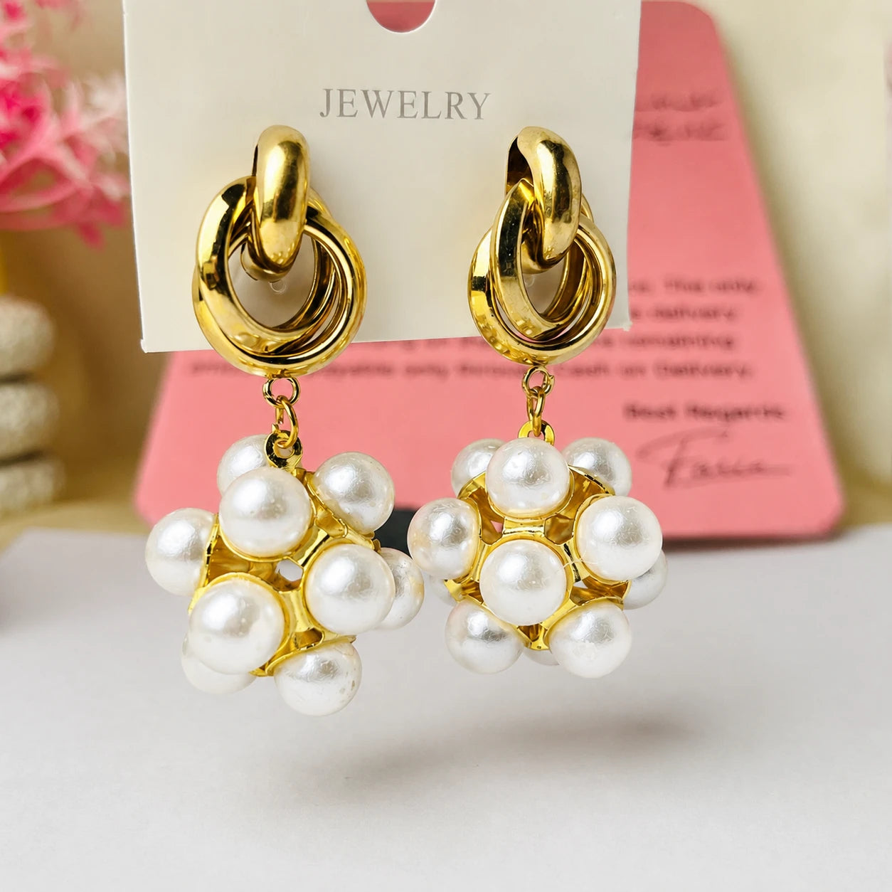 Pearl Cluster Drop Earrings