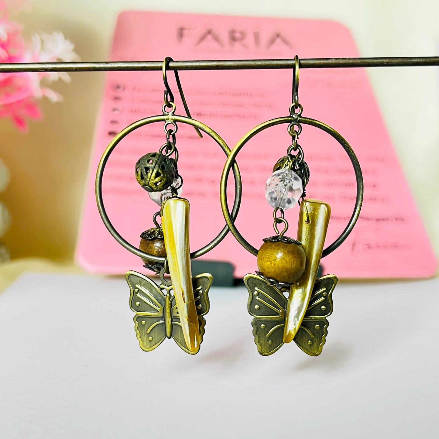 Vintage Butterfly Charm Hoop Earrings