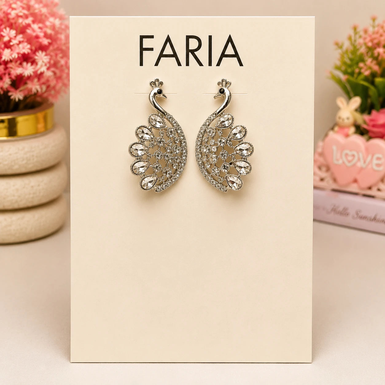 Crystal Peacock Silver Stud Earrings