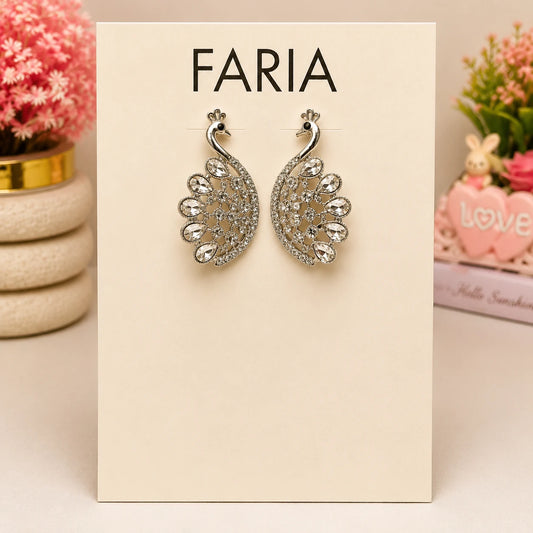 Crystal Peacock Silver Stud Earrings