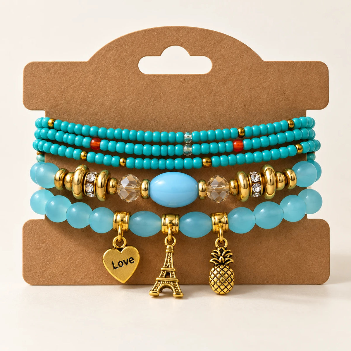 Multicolor Beaded Charm Bracelet Set - 10 Designs