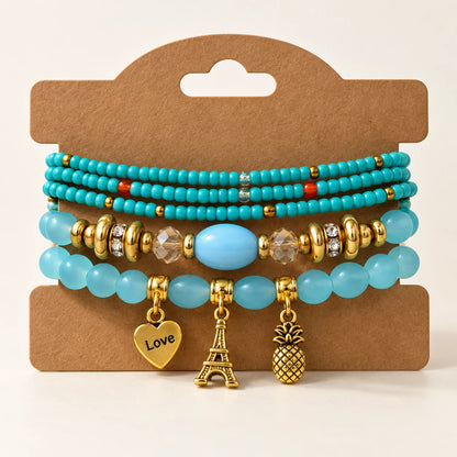 Multicolor Beaded Charm Bracelet Set - 10 Designs