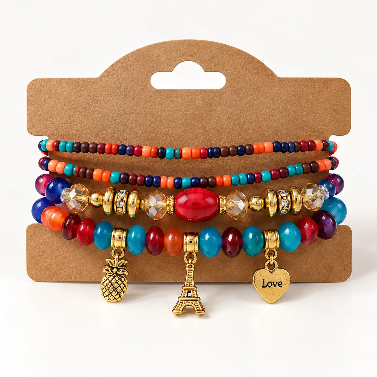Multicolor Beaded Charm Bracelet Set - 10 Designs