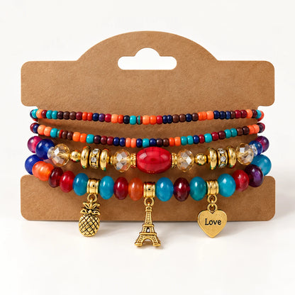 Multicolor Beaded Charm Bracelet Set - 10 Designs