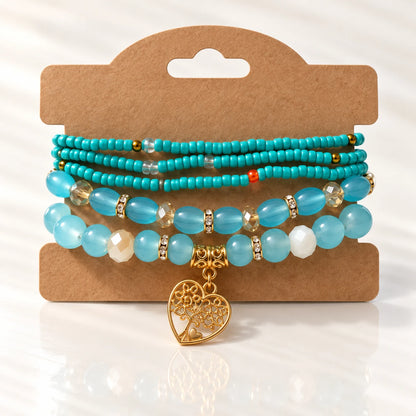 Multicolor Beaded Charm Bracelet Set - 10 Designs